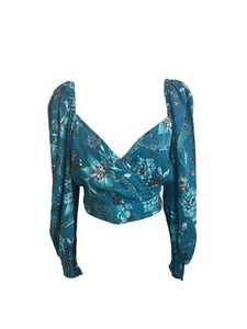NWT Band of the Free Women's M Sybille Teal Floral Crossover Crop Top NEW - Picture 1 of 11
