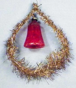 Tinsel Christmas Ornament Red Mercury Glass Bell Silver Czech Antique #23 - Picture 1 of 3