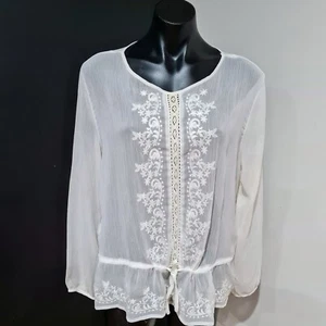 Women's size L Gorgeous ivory sheer long sleeve boho top - EUC - Picture 1 of 5