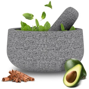 Mortar and Pestle Set - 6.5 Inch 3.5-Cup Molcajete Mortar Manual Stone Grinder - Picture 1 of 12