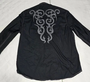 SURPLUS FAME JEANS INC Mens Black XL Button Down Shirt - 90's Y2K Style - Picture 1 of 13