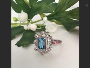 14 Karat Weißgold Blautopas Diamant Ring - Bild 1 von 4