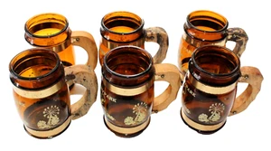 6er SET VINTAGE HERSHEYPARK BERNSTEIN BRAUN TASSEN METALLBÄNDER HOLZGRIFFE 5" - Bild 1 von 4