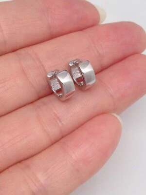 925 Sterling Silver Plain Huggie Hoop Earrings Men Women VERY SMALL 9mm/6.6 x3mm - Image 1 of 4