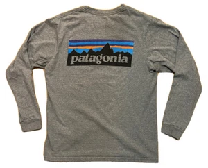 Patagonia Herren Small Langarm T-Shirt Rundhals Grau Rücken Logo Grafik - Bild 1 von 5