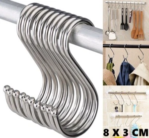 Large 8CM Stainless Steel S Hooks Heavy Duty Kitchen Utensil Clothes Hanger Hook - Picture 1 of 8