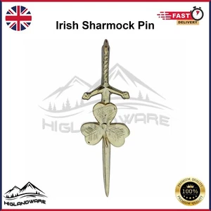 Great Highland Scottish Kilt Pin Irish Shamrock Pin Gold Plated 4" Pins/Brooches - Picture 1 of 2