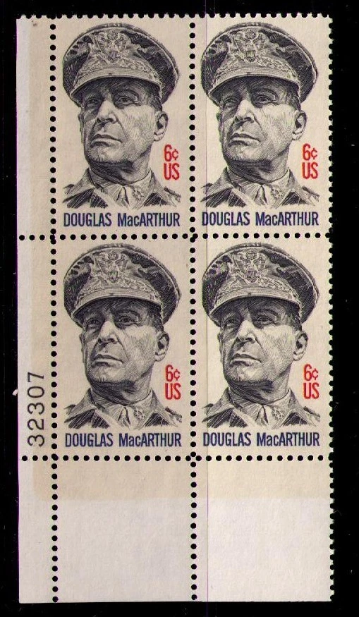 US USA Sc# 1424 MNH FVF PLATE # BLOCK General Douglas MacArthur WWII Pacific - Image 1 of 1