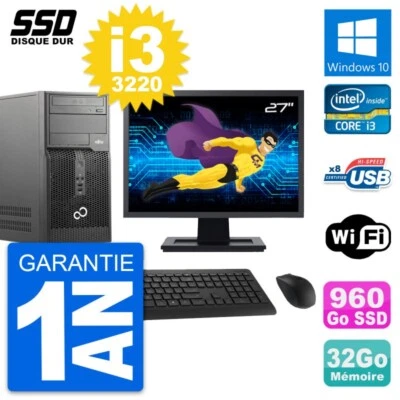 PC tour Fujitsu P510 Pantalla 27" Intel i3-3220 RAM 32Go SSD 960Go Windows 10 Wi - Imagen 1 de 4