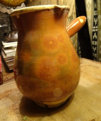 Pichet Terre Cuite Vernissée Pot Ancien Vaisselle Poterie sud Ouest XIXème H21cm - Photo 1/4