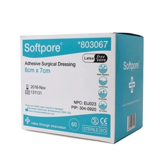 Softpore Dressings 6 x 7cm x 60 | Wounds Ulcers | Adhesive | 803067 - Image 1 of 1