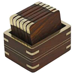 Wooden Drink Table Coasters Set of 6 for Tea Cups Coffee Mugs glass us - Picture 1 of 4