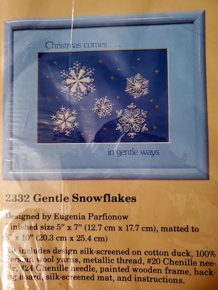 1986 The Creative Circle Christmas Snowflakes Embroidery Kit W/ Mat & Frame NOS