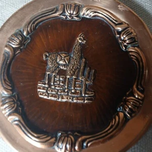 Round Miniature Copper Bronze Metal Plate / Wall Hanging 4.5" Peru? Vintage - Picture 1 of 7