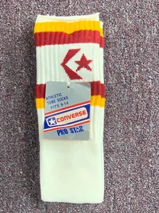 Pair VTG & NOS CONVERSE PRO STAR Athletic Tube Socks, fits 9-14, Burgundy & Gold - Picture 1 of 4