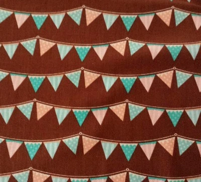 16" Tiny Menagerie Heather Rosas Camelot Cottons Teal Aqua Coral Brown Pennants - Image 1 of 3