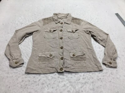 Maurices Linen Jacket Womens M Medium Tan Beige Button Crochet Accent Pockets — 第 1/4 张图片