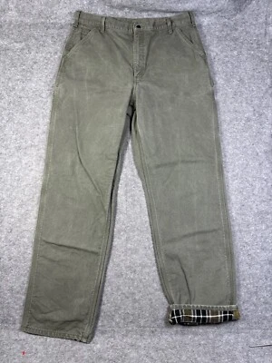 Carhartt Pants Mens 38x36 Green Flannel Lined Workwear B111 MOS Olive - Image 1 of 4