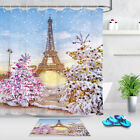 Christmas Tree Eiffel Tower Snowflake Fabric Shower Curtain Set Bathroom Decor