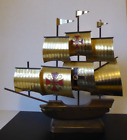Vintage Damascene Sailing Galleon model wood and brass sails with Maltese Cross