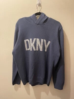 Sudadera con capucha tejida azul DKNY para hombre - talla GRANDE - suéter de algodón - nueva con etiquetas Foto 1 de 4
