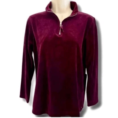 De colección 1/4 Cremallera Liz Claiborne Y2K Terciopelo Ropa de Salón Ocio Traje Top Borgoña Wo Foto 1 de 4