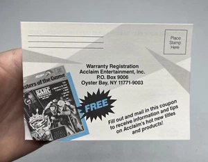 Inserto de tarjeta de registro de garantía SNES ACL-SNS-US *Pliegue menor* - Imagen 1 de 3