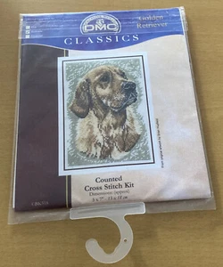 DMC CROSS STITCH KIT GOLDEN RETRIEVER DOG COMPLETE KIT BK518 BNIW VINTAGE NEW - Picture 1 of 12