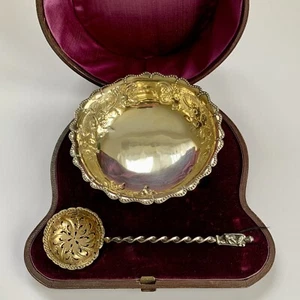 Sterling Silver Sugar Bowl & Spoon Antique Victorian 1875 Robert Harper Boxed - Picture 1 of 19