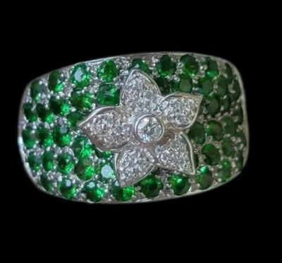 Sonia Bitton 14k Gold Tsavorite Diamond Flower Ring-Estate  12g - Image 1 of 4