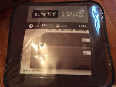 Funda para sofá Surefit de sarga elástica de 2 piezas ~ nueva en paquete marrón moca Foto 1 de 3