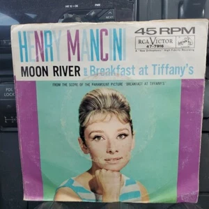 HENRY MANCINI MOON RIVER / BREAKFAST  AT TIFFANY'S    45 RPM W PIC SLEEVE VG+/G  - Picture 1 of 6