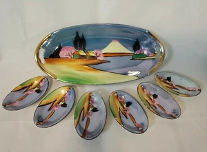 Vintage Lusterware Celery Condiment Dish Salts Plates Hand painted Volcano Japan - Picture 1 of 12