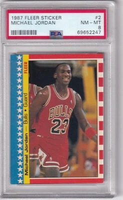 PSA 8 CASI NUEVO/COMO NUEVO 1987 PEGATINA FLEER MICHAEL JORDAN CHICAGO BULLS HOF MVP GOAT (GR11 Foto 1 de 2