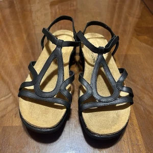 Naot Dorith Black Leather Strappy Comfort Cork Hook and Loop Sandals EU 40 US 9 - Picture 1 of 6