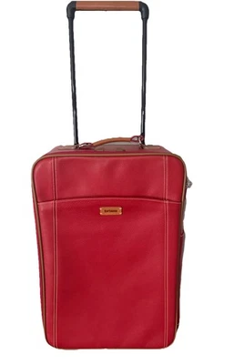 "Maleta de mano con ruedas verticales de 22"" de cuero Hartmann roja rara vintage" Foto 1 de 4