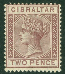 SG 10 Gibraltar 1886-87. 2d braun-lila. Leicht montiert postfrische KATZE 35£ - Bild 1 von 1