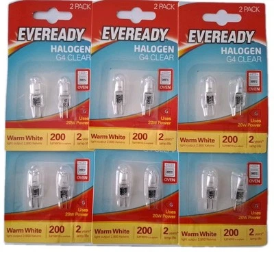 12X Eveready 20W 12V Oven Cooker G4 Dimmable Halogen Bulbs Light Lamp Warm White - Image 1 of 4
