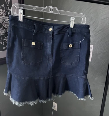 Falda vaquera para mujer Michael Kors enjuague oscuro dobladillo deshilachado volantes talla 10 nueva con etiquetas Foto 1 de 4