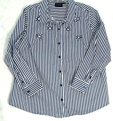 Camiseta Top Joan Rivers Alfombra Roja Plus 1X Manga Larga Adornada ALGODÓN Botones Foto 1 de 4