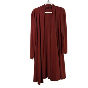 Susan Graver Every Day Liquid Knit Duster Cardigan Size L Brown Rust Pocket Open - Picture 1 of 11