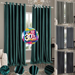 Par de cortinas gruesas térmicas 100 % oscuras listas para usar con ojales anillo cortina superior - Imagen 1 de 20