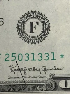 1963 A Atlanta $1 Bill Star Note ⭐️ Stuck Digit High 5 Gas Pump Error Fancy Note - Picture 1 of 3