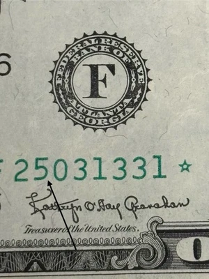 1963 A Atlanta $1 Bill Star Note ⭐️ Stuck Digit High 5 Gas Pump Error Fancy Note - Image 1 of 3