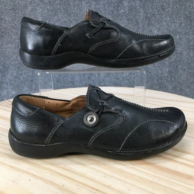 Clarks Unstructured Shoes Womens 8.5M Un Loop Slip On Loafer Flats Black Leather - Image 1 of 4