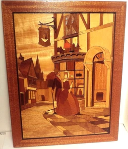 Bemerkenswerte 12" x 16" MULTI HOLZ INTARSIEN Intarsien GEORGISCHE SZENE in TOP ZUSTAND - Bild 1 von 9