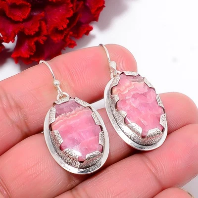 Rhodochrosite - Argentina Handmade 925 Sterling Silver Earring 1.64" E103824 - Image 1 of 4