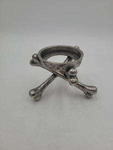Pottery Barn Silver Metal Cross Bones Pillar Candle Holder Gothic Halloween - Picture 1 of 9