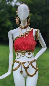 VINTAGE 1960’S FREDERICKS OF HOLLYWOOD BELLY DANCING DRESS COSTUME W COIN TRIM - Picture 1 of 10