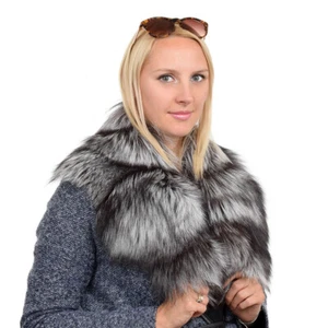 Pelzkragen aus Silberfuchs Fell Kragen Pelz Stola Grau Fellkragen Silber Fuchs - Bild 1 von 5